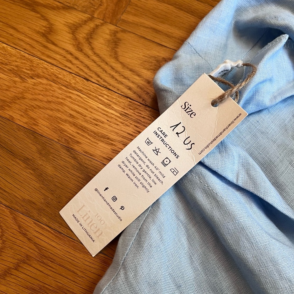 Linen Handmade Studio Light Blue 100% Linen Marlena Wrap Midi Dress Size 12 NWT - Picture 6 of 8